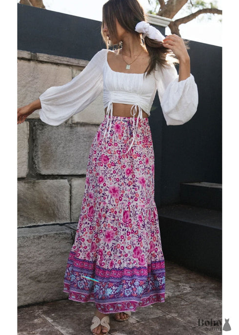 Boho Skirts in Esme Flower in Yellow Green For Women
